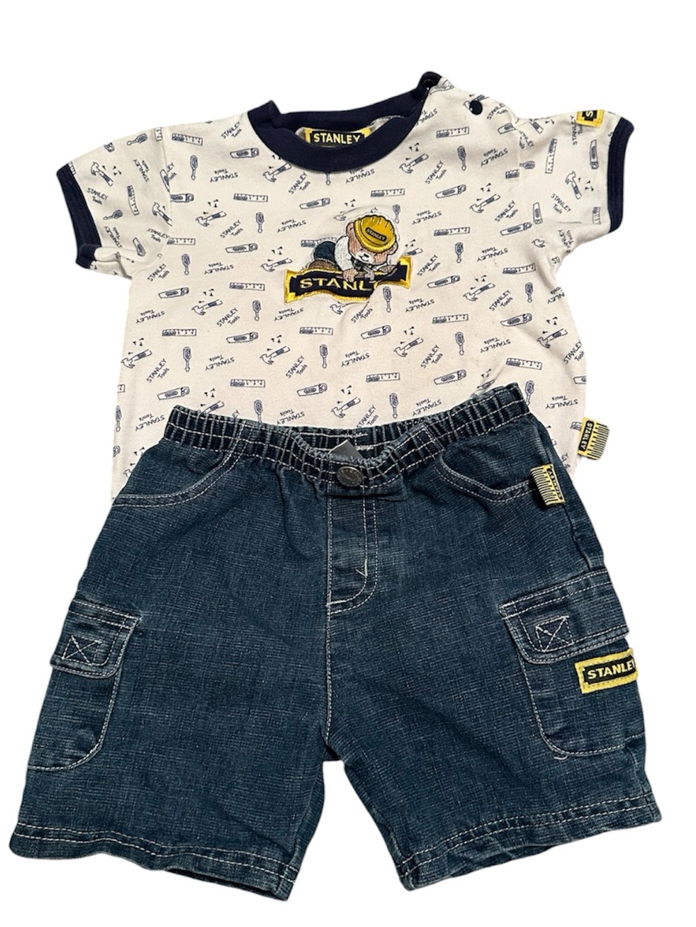 Stanley Kids Onesie with Dark Blue Cargo Shorts Set-Great Condition Size 24M/2T
